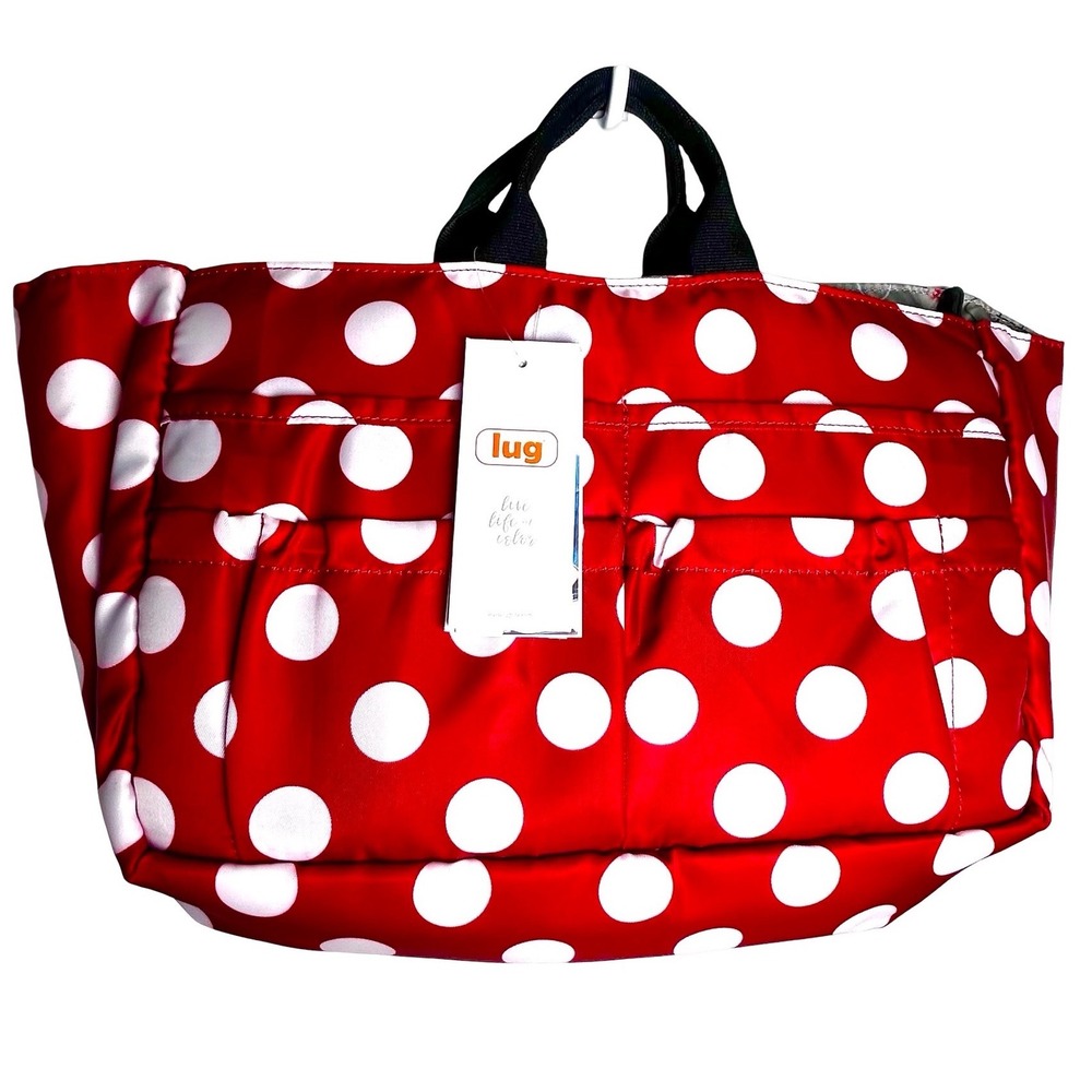Lug Chariot Tote Bag Red White Polka Dot Multi Pocket Organizer NWT